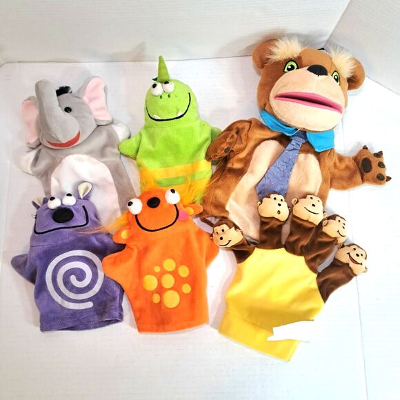 Lot of 6 Hand Puppets Lakeshore Goldilocks Bear 5 Little Monkeys Mixed Set - Picture 1 of 6